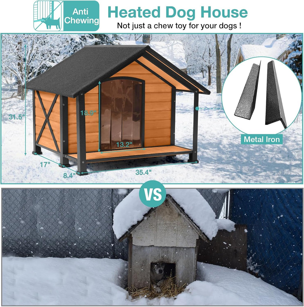 Medium Heated Dog House Outdoor with Insulated Liner for Winter