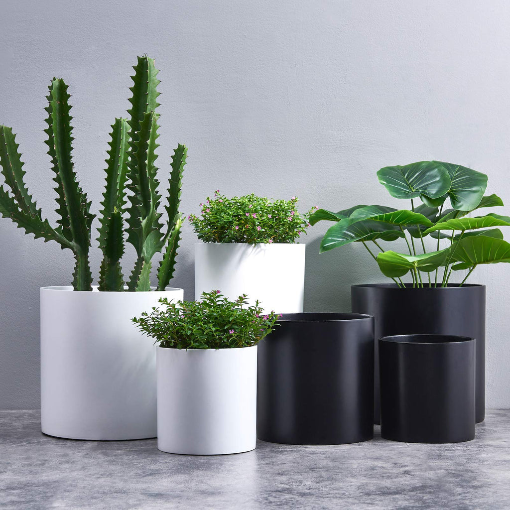 12 Inch Fiberstone Planter - Lightweight Modern Cylinder Plant Pot with Drainage Hole & Plug, Indoor Outdoor Use