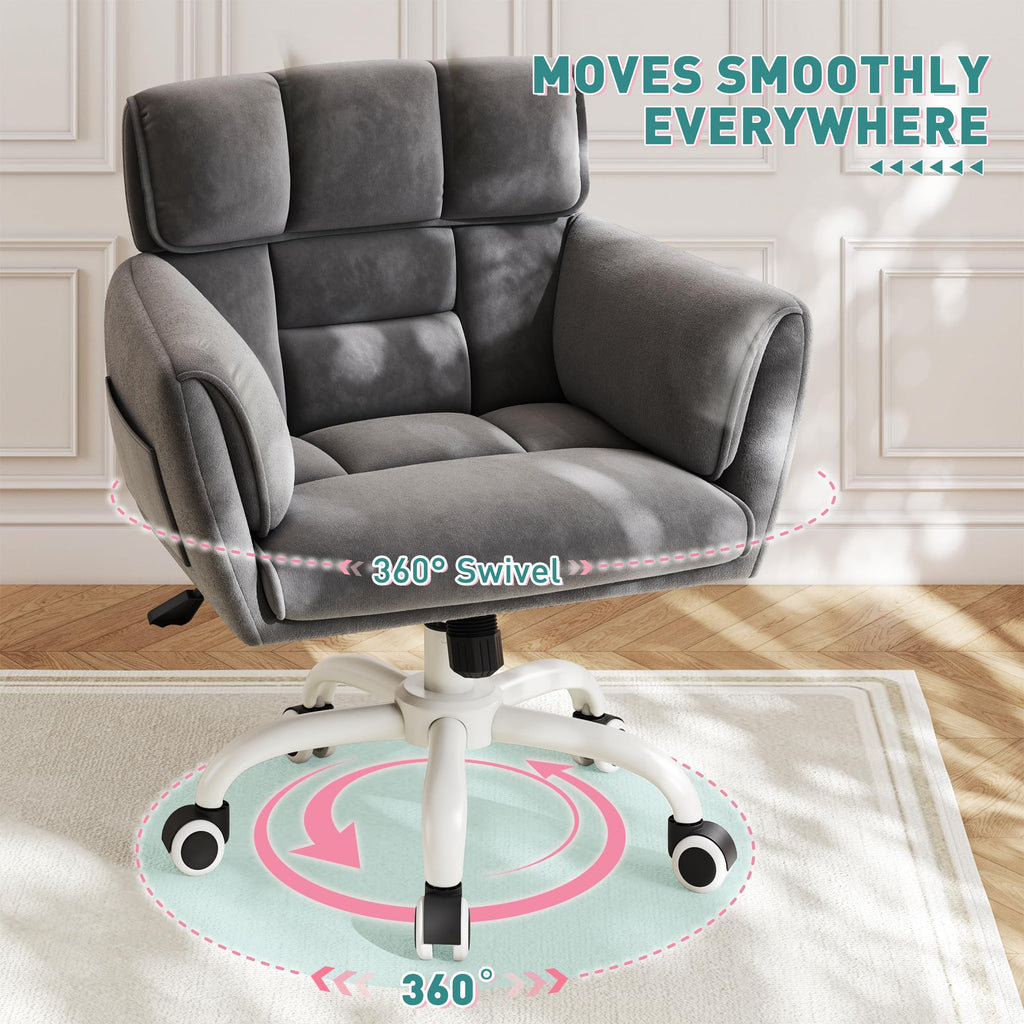 Desk Chair with Armrests & Side Pocket, Soft-Touch Velvet