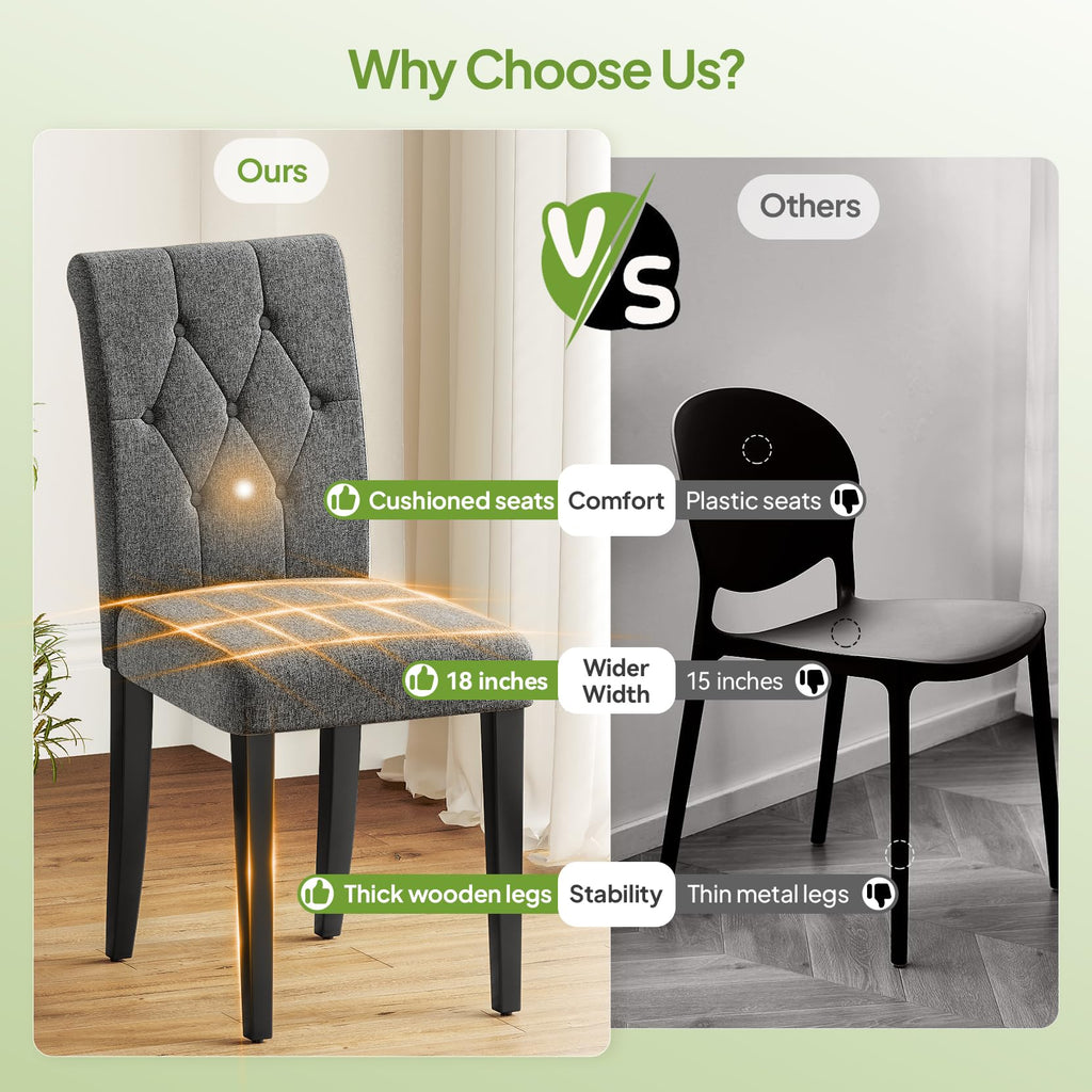 Upholstered Dining Chairs Set of 4, Button Tufted Parsons Dining Chair with Solid Wood Legs, Modern Fabric Side Chair