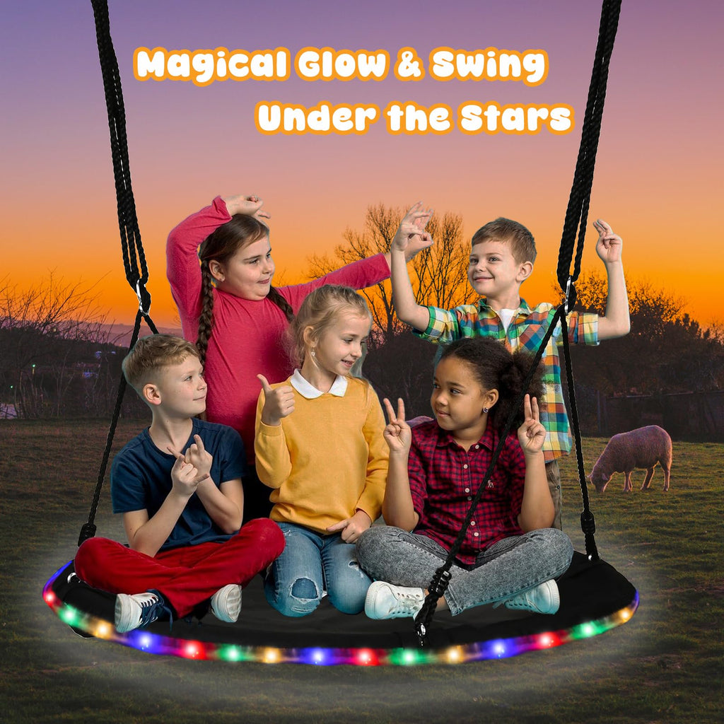 48 Inch Tree Swing with LED Light for Kids, 900lbs Flying Saucer Swing, with Adjustable Hanging Straps, for Indoor