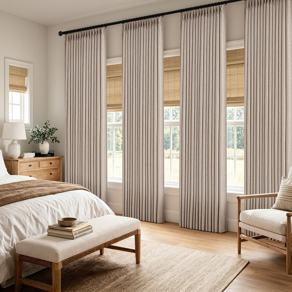 4 Panels Set Pinch Pleated Linen Curtains 96 Inches Long Taupe