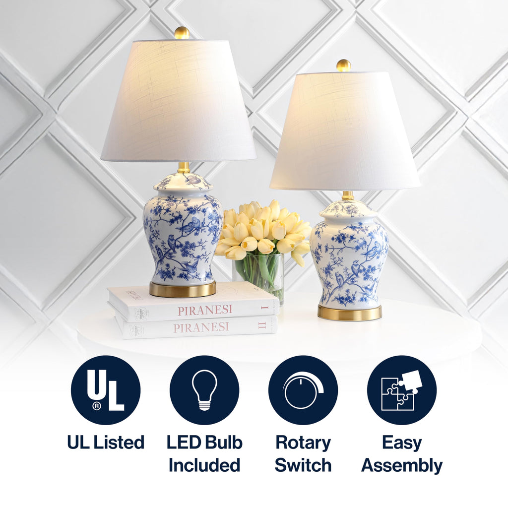 Penelope Ginger Jar 22" LED Table Lamp, Blue/White, Set of 2