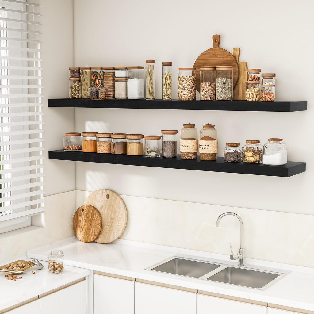 72Inch Floating Shelves for Wall 2Pack, Black, 8" Deep