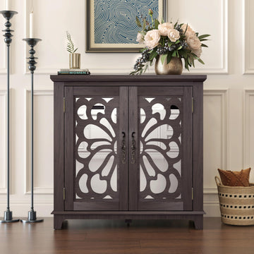 Modern Buffet Sideboard Cabinet, Storage Cabinet with 2 Acrylic Mirrored Doors, Freestanding Credenza Buffet Dining