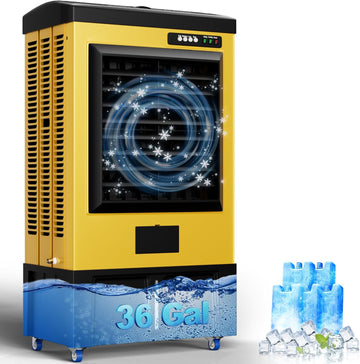 8979CFM Portable Swamp Cooler, Evaporative Air Cooler with 36 Gal Water Tank, Continuous Auto Fill, 3 Speeds