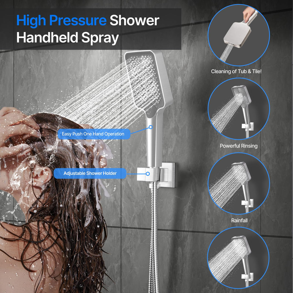 Shower System Brass Thermostatic Shower Faucet Set With Valve and Diverter Shower Mixer With Rain Head and Handheld