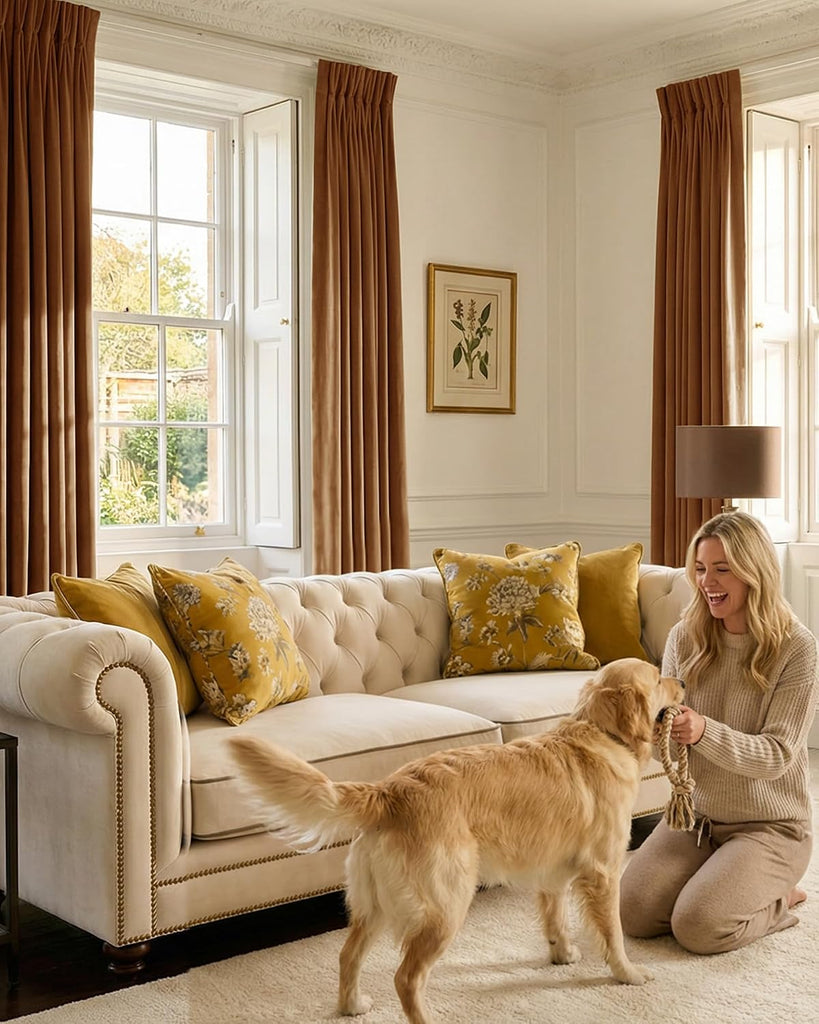 Blackout Pinch Pleat Velvet Curtains 90 Inch Heavy Back Tab Energy Saving Room Darkening All Season Gold Brown Drape
