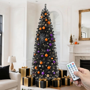 Prelit Black Pencil Christmas Tree with Remote