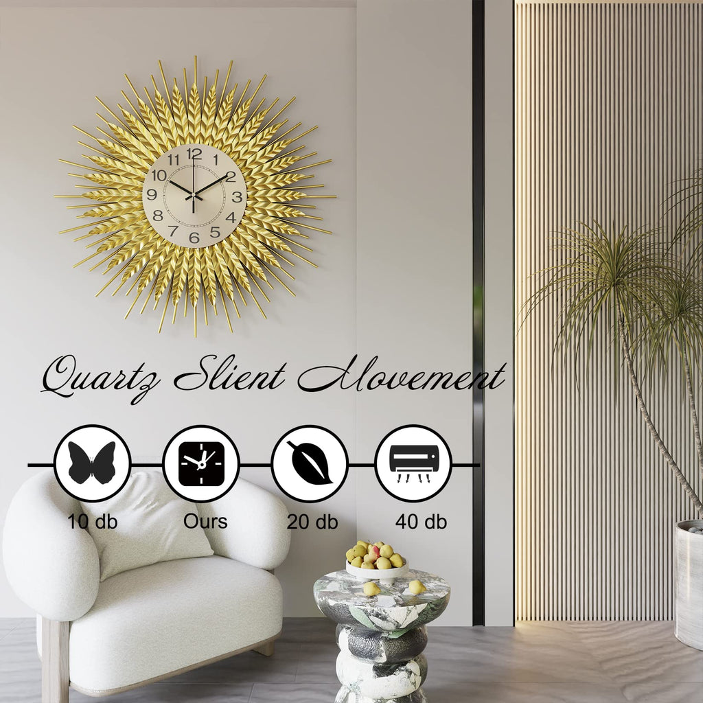 Modern Large Wall Clock Decorative Metal Mid Century Wall Clocks, Gold Big Silent Non-Ticking Clock, Modern Handmade