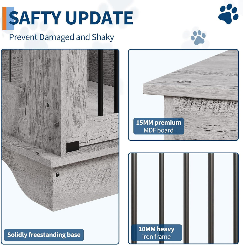 47" Dog Crate Furniture for 2 Dogs, Double Dog Kennel with Removable Divider & 2 Drawers, Decorative TV Stand Side