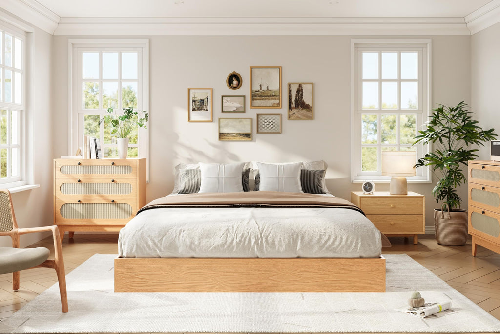Queen Wood Platform Bed Frame with Low Profile Design