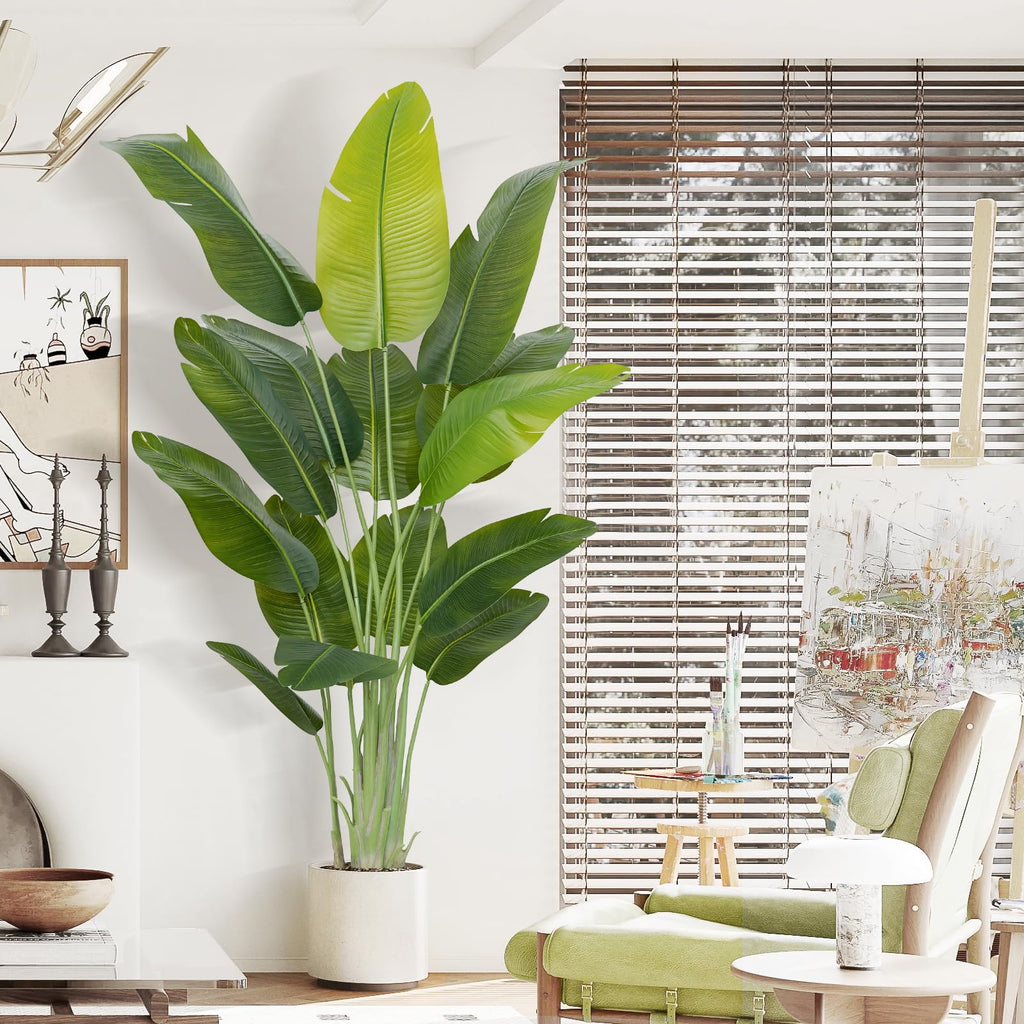 Artificial Bird of Paradise Plant 6.5Ft Tall Fake Tropical Palm Tree Large Fake Plants with 15 Silk Banana Leaves