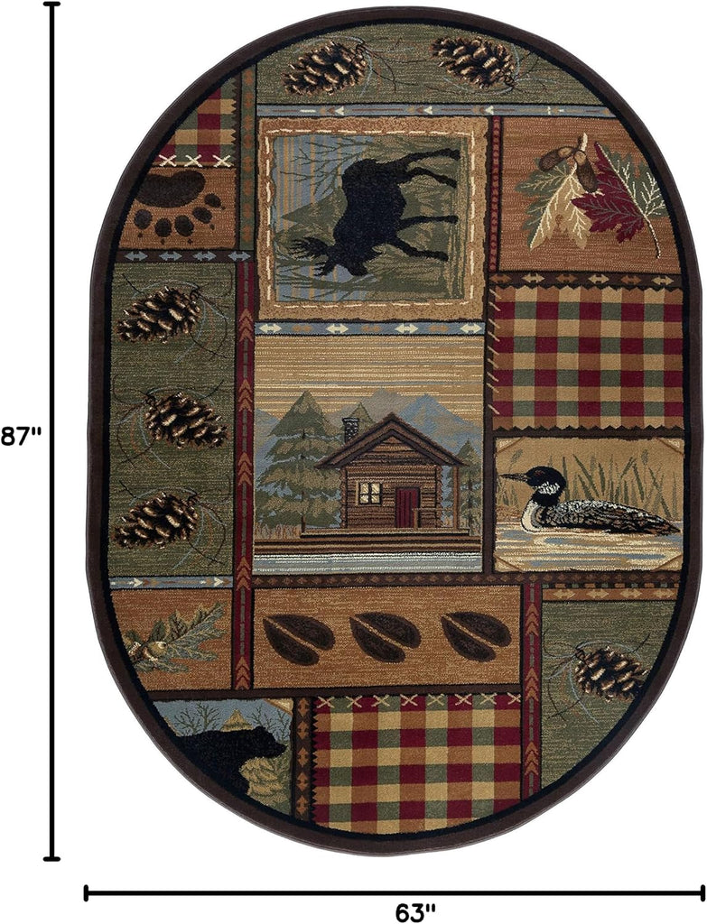 Homespun Cabin Multi-Color Oval Area Rug - Bedroom or DiningRoom - Lodge, Novelty
