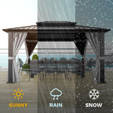 10x12ft Hardtop Gazebo Double Roof with Nettings and Curtains