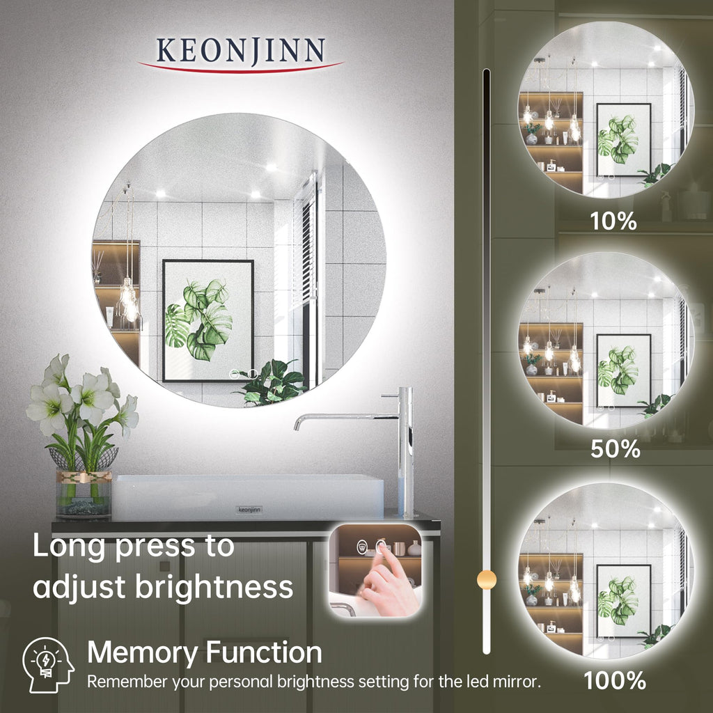 24 Inch Round Backlit Mirror Bathroom, Effortless Installation