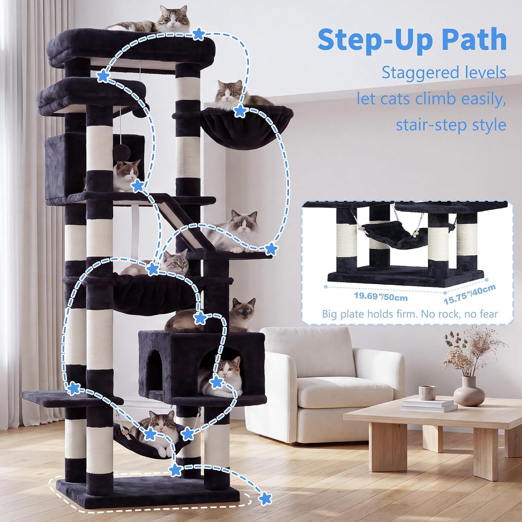 Cat Tree, 71-Inch-Tall Tower for Indoor Cats with 2 Perches