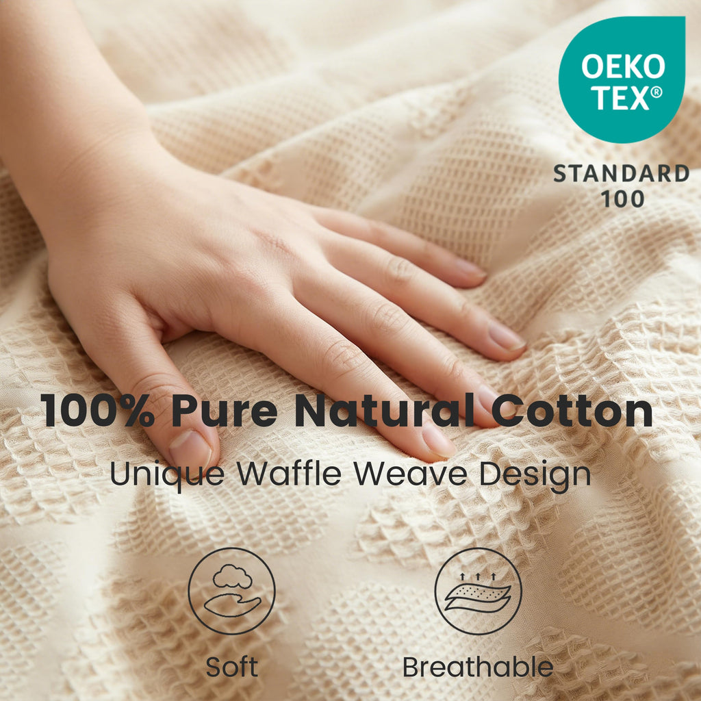 100% Cotton Waffle Weave Duvet Cover Set 2 Pieces (1 Duvet Cover 68"x86", 1 Pillowcase) Soft Breathable