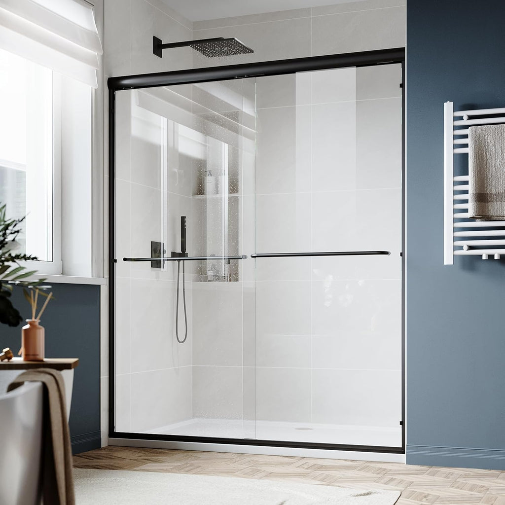 Double Sliding Glass Door 48" W x 72" H Shower Door 1/4" Tempered Glass Sliding Door Semi-Frameless Shower Glass