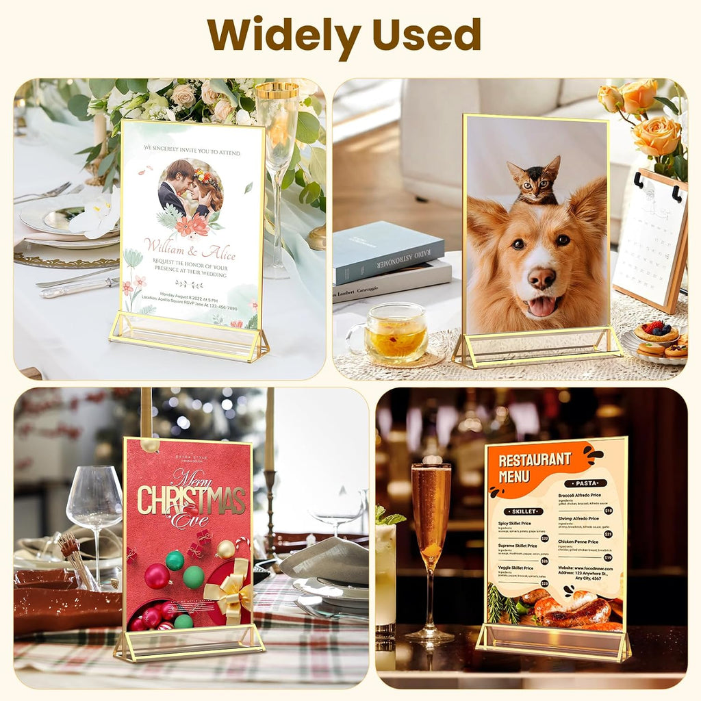 Gold Frames 8X10 Acrylic Sign Holder Double-Sided Picture Frames,6 Pack | 8x10 Frame for Menu, Wedding Table Number