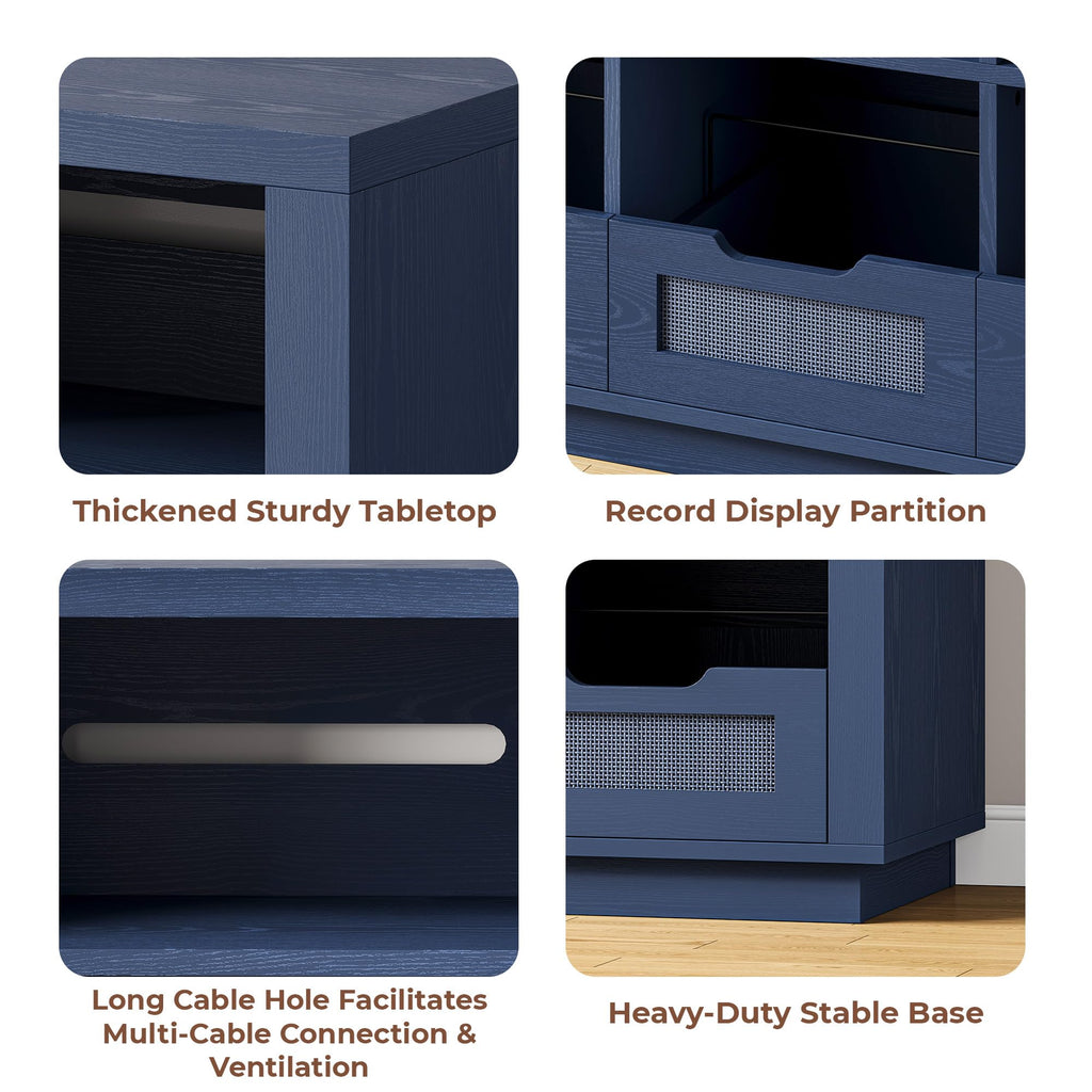3-Tier Record Player Stand with Charging Station, Vinyl Storage