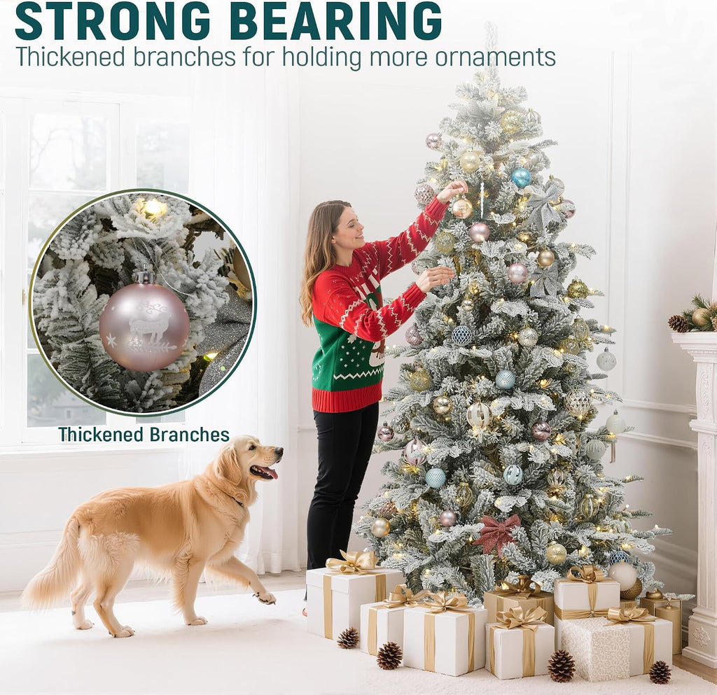 Prelit Natural Layered Flocked Christmas Tree with Remote