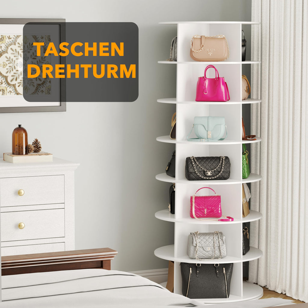 7 Tier Rotating Shoe Rack Tower, Spinning Shoe Display Lazy Susan, Revolving 360 Shoe Rack Storage Round Carousel