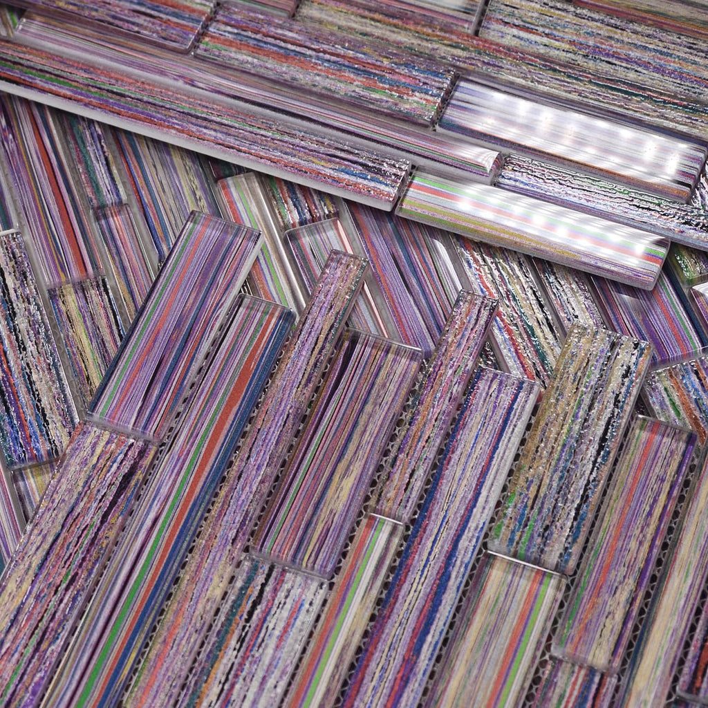 Artisan Linear Glass Mosaic Tile Backsplash, Bathroom & Bar Feature Wall, 6mm Thick Prism-Mix Crystal Strips