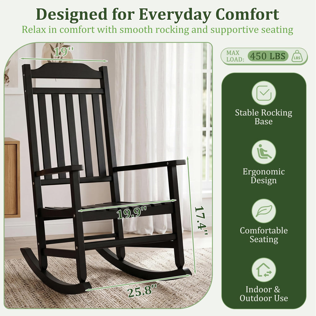 Outdoor Rocking Chairs Set of 2 and Side Table, All Weather Thickened Resin
