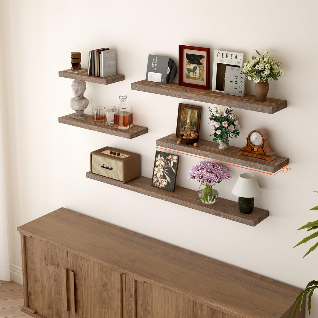 30 inch Walnut Floating Shelves for Wall Set of 2, High End Solid Real Wood 30 in Floating Shelf, Rustic Wooden Wall