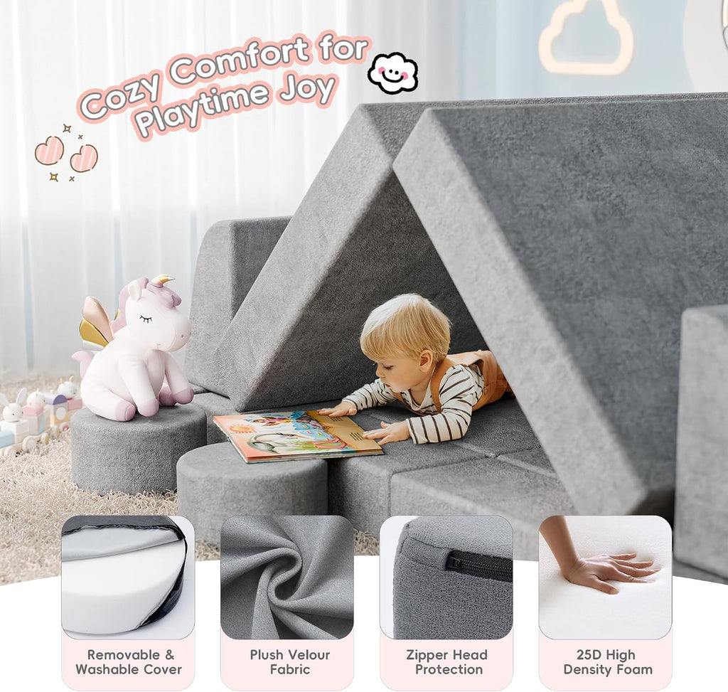 Piece Modular Kids Play Couch, Convertible Sofa, Grey