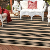 Outdoor Patio Rug 5'x7', Black and Tan Striped Outdoor Rugs Machine Washable Area Rugs Cotton Hand W