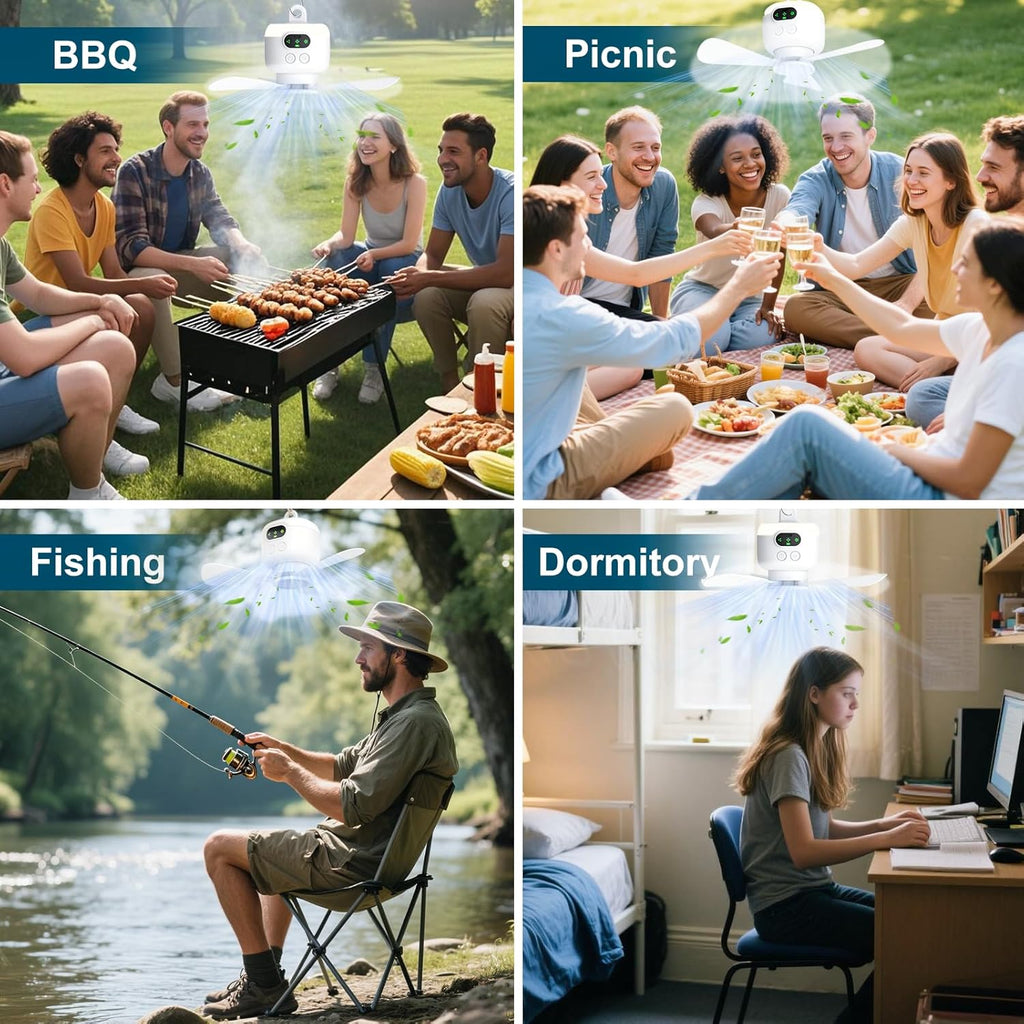 Portable Camping Fan,Tent Ceiling Fan,Rechargeable 8000mAh with Light & Hook,Timable & Auto Shut Off,Detachable Fan Blade, Used for Tent Canopy RV Gazebo Beach Dormitory Bedroom A101-B0DZCLGQY2