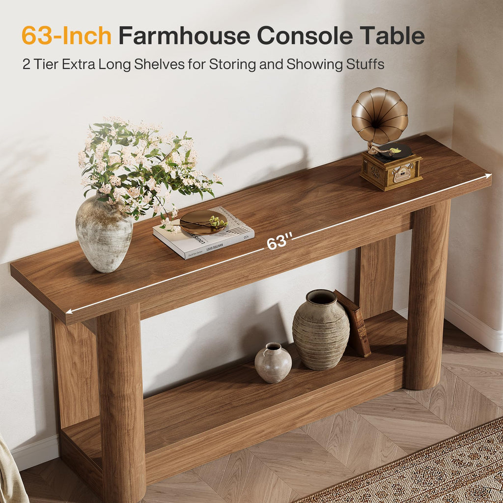 63" Farmhouse Console Table, Narrow Long Sofa Table Behind Couch