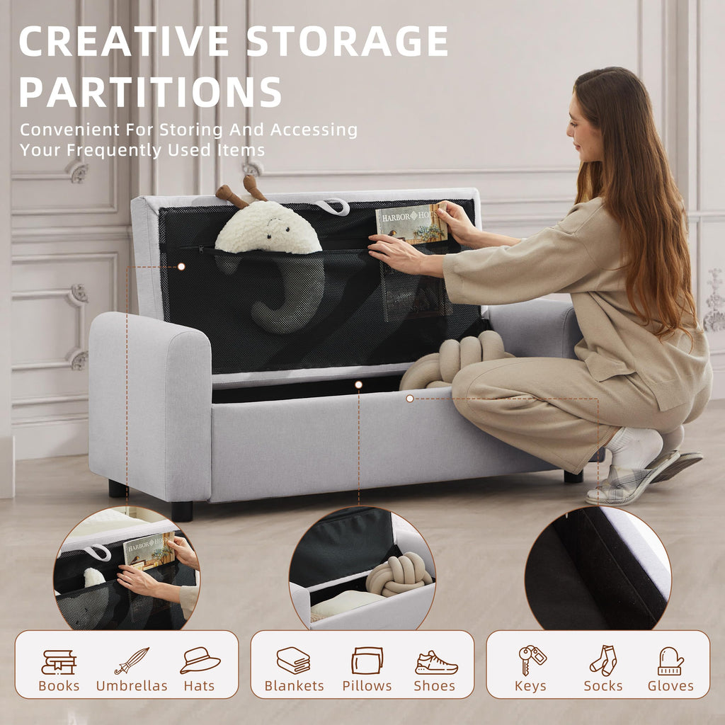 48" Ottoman with Storage, Tufted Storage Ottoman Bench, Convenient Living Room Fabrics Bench Seat, Entryway Shoe