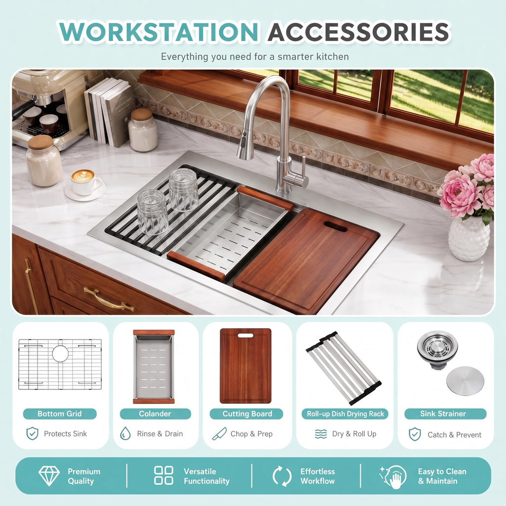 Drop Sink 31 Inch, Single Bowl Handmade Kitchen Sink