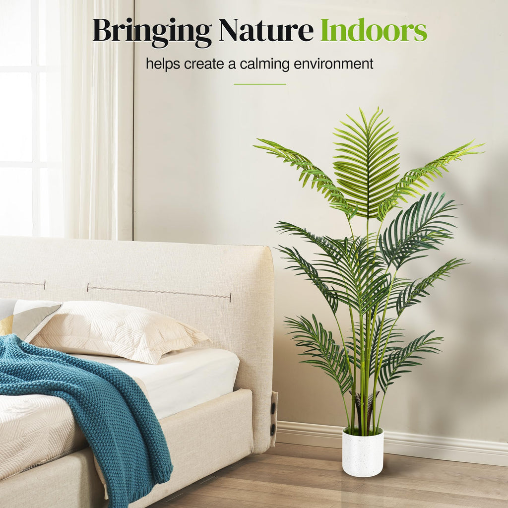 Artificial Palm Tree 4FT, Fake Tree with White Tall Planter 2 Pack, Faux Tropical Areca Floor Plant in Pot