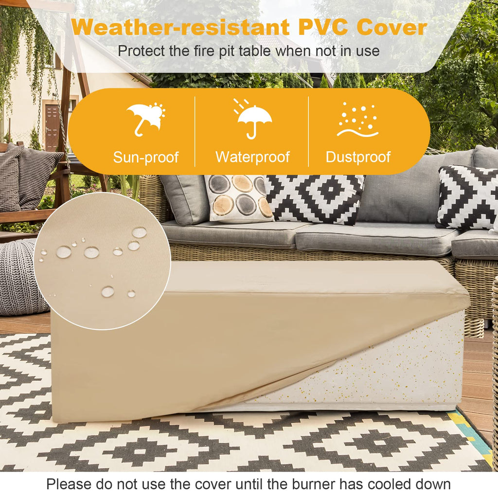 50, 000 BTU Outdoor Fire Pit Table, 42" Rectangle Terrazzo Propane Gas Fire Table with Auto-Ignition, Stainless Steel