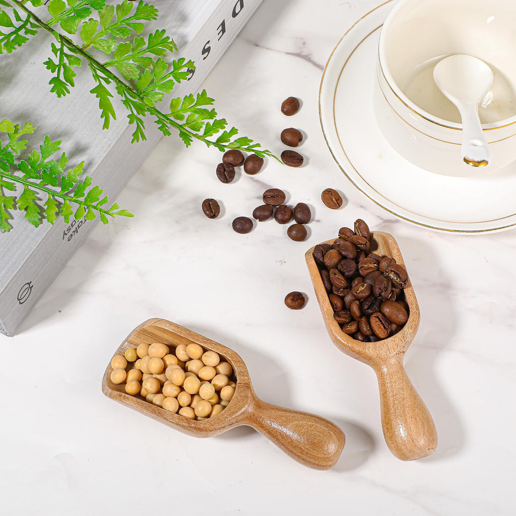 2 PCS Mini Wooden Scoops for Canisters & Jars, Acacia Wood Scoops