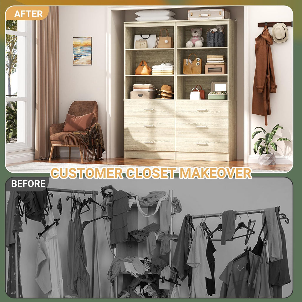 47.2" Closet Drawers System,Closet System with 3 Drawers,White Oak
