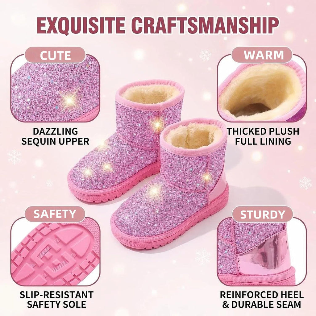 Girls Glitter Sequin Princess Snow Boots for Toddler Little/Big Kid
