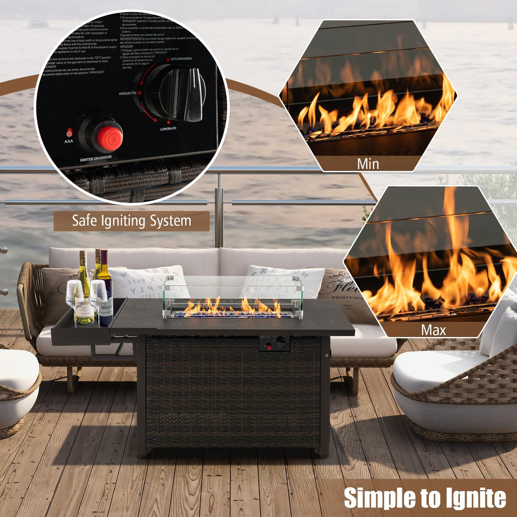 52 Inch 50, 000 BTU Patio Propane Fire Pit Table with Wind Guard