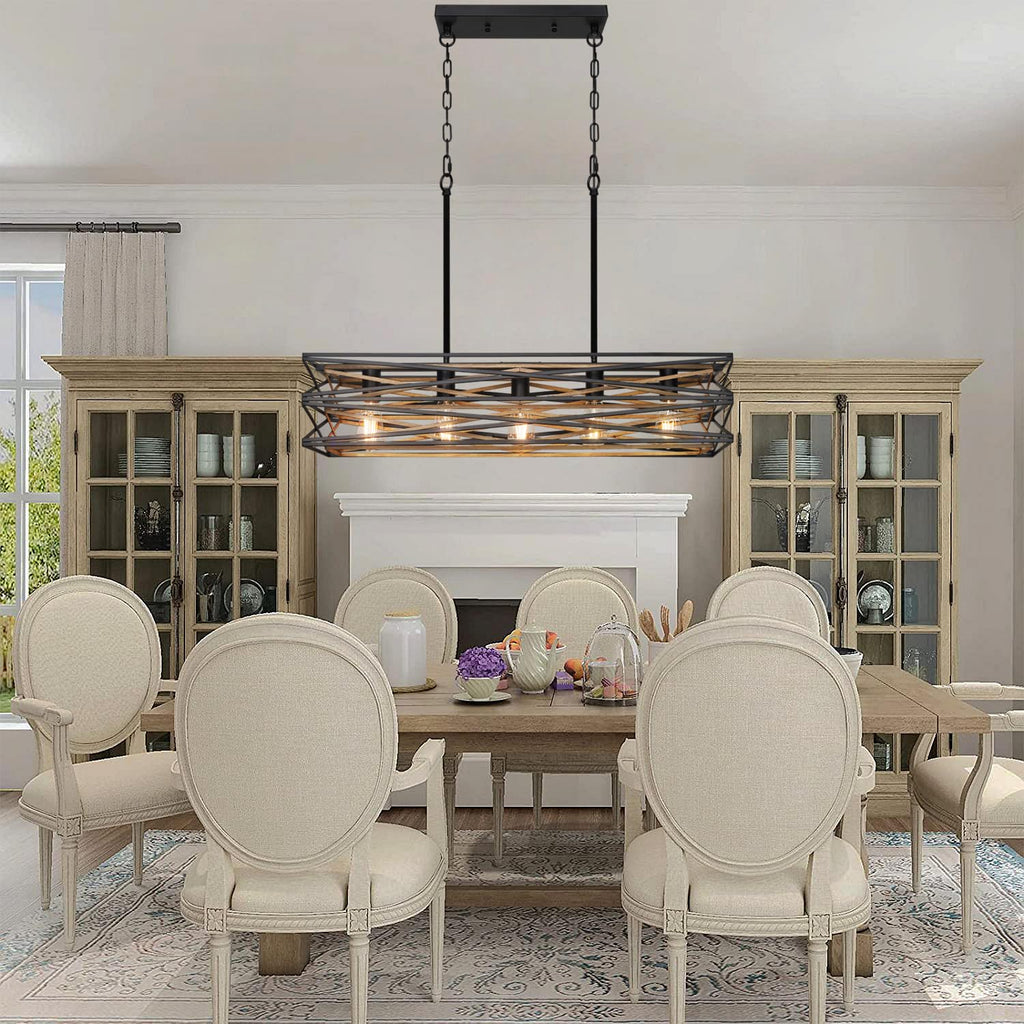 33.5''Farmhouse Dining Room Light Fixture, 5-Light Kitchen Island Lighting, Industrial Chandelier Over Table