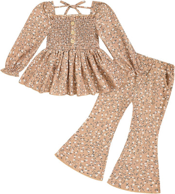 Toddler Girl Outfits Smocked Peplum Top with Kick Flare Pants