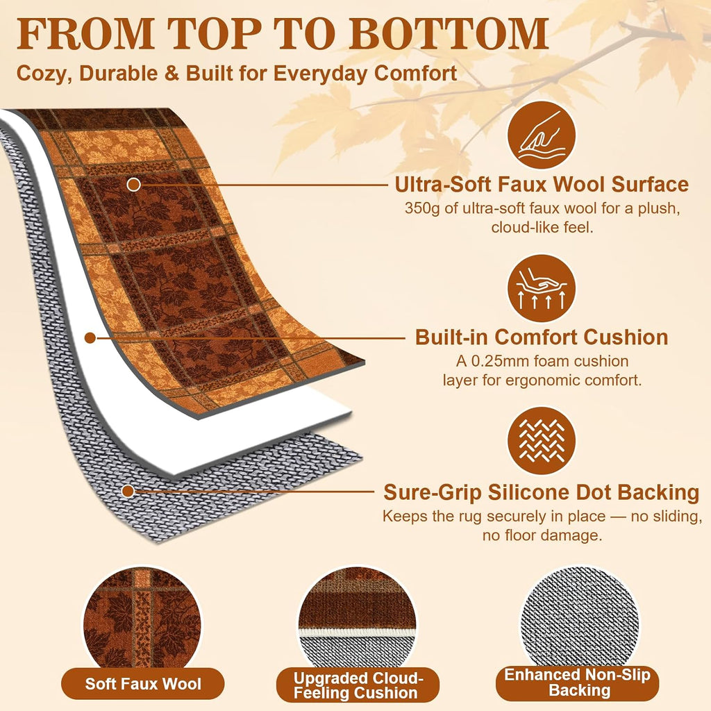 Fall Area Rug, Plaid Washable Rugs Orange