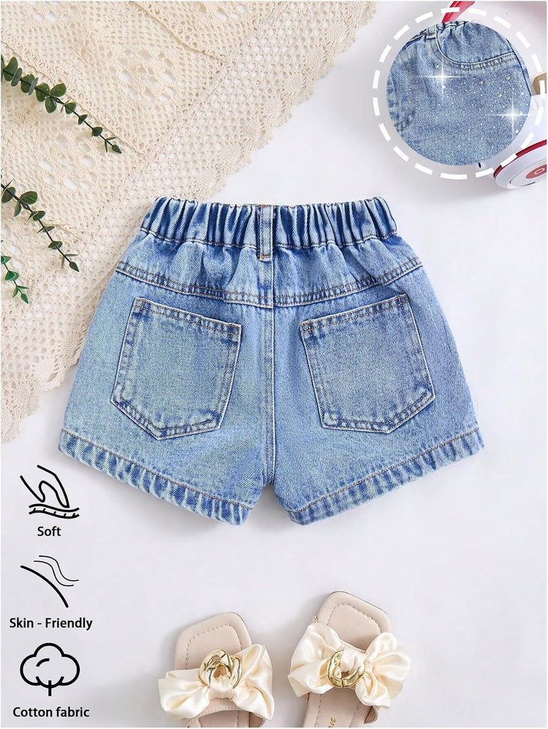 Girl's Jean Shorts Sparkly Rhinestone Denim Shorts Summer Jorts