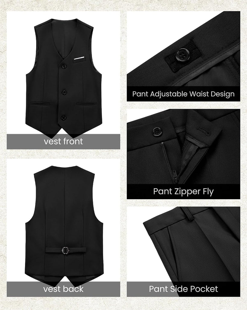 Boys 5 Pieces Tuxedo Suit Set Kids Suits Shawl Collar Jacket Pant Vest Bow Tie for Wedding Ring Bearer Party Prom