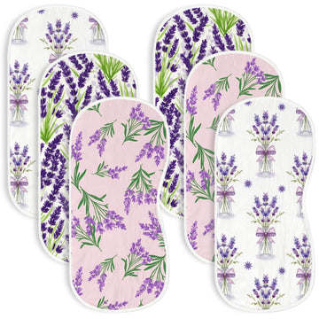 Purple Lavender Floral Baby Burp Cloths 6 Pack Soft Cotton Rags Large 20x10 Contoured Curved Shoulder Spit Up Pad
