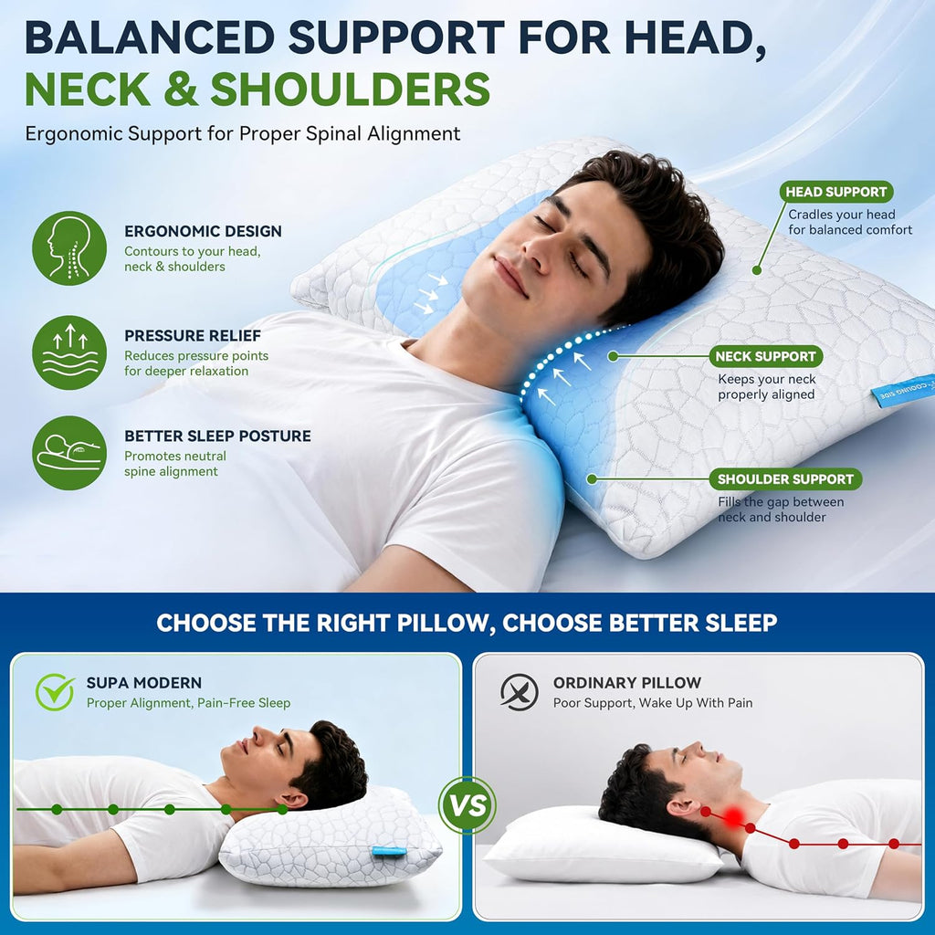 Cooling Pillow King Size 1 Pack, Adjustable Bed Pillows for Sleeping, Luxury Shredded Memory Foam Pillows, Soft Yet