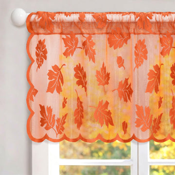 Fall Sheer Valance Curtains, Orange Lace Valance for Windows